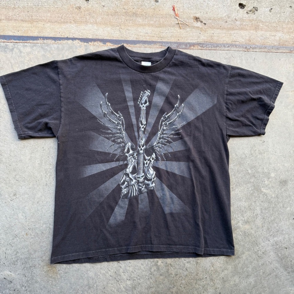 Tennessee River Mens XL Skull Guitar Wings Graphic Tee Black Short Sleeve Tee‎